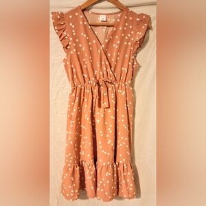 IFFEI BEAUTIFUL SATIN/LINEN PINK POLKA DOT DRESS. WOMEN'S SIZE SMALL